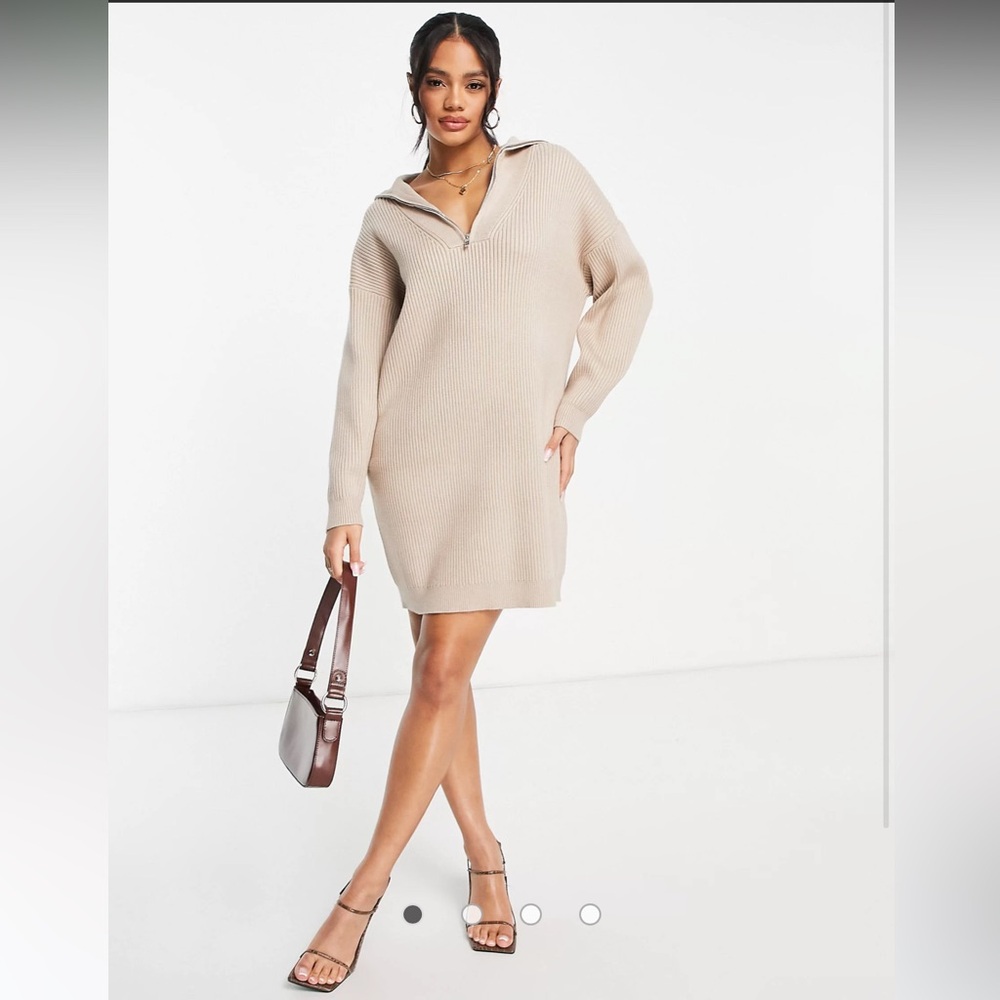 4th & Reckless Open Collar Knitted Sweater Dress in Beige - NWT